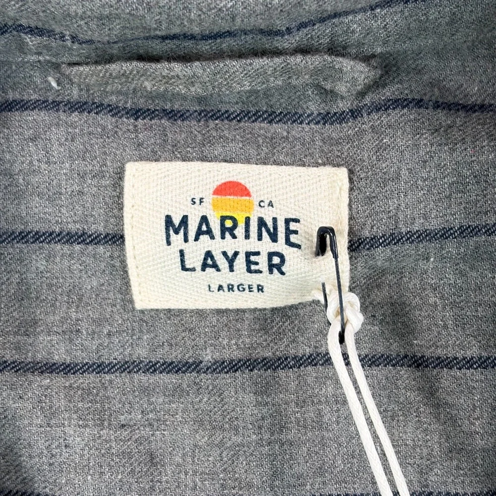 Marine Layer Lipton Shirt Men Larger Grey Blue Stripe Long Sleeve NWT $98 - Picture 2 of 10